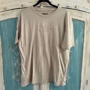 Brooklyn Laundry Mens Fearless Embroidered Box Logo T-Shirt Beige Large L Cotton